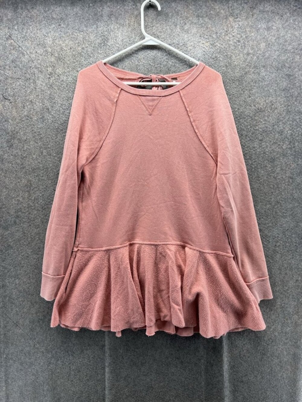 Free People Blouse Women Small Pink Crew Neck Long Sleeve Ruffle Peplum Tunic
